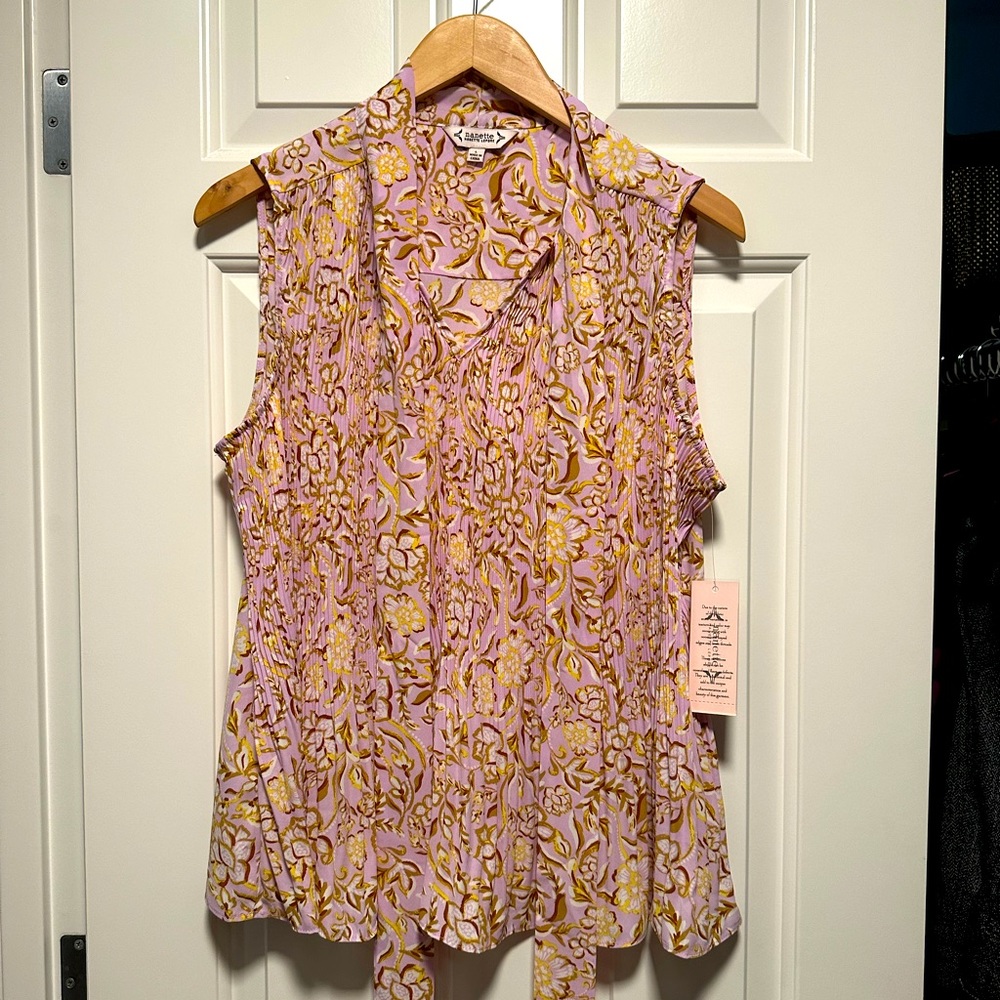 Nanette Nanette Lepore Sleeveless Pleated Tie Neck Blouse